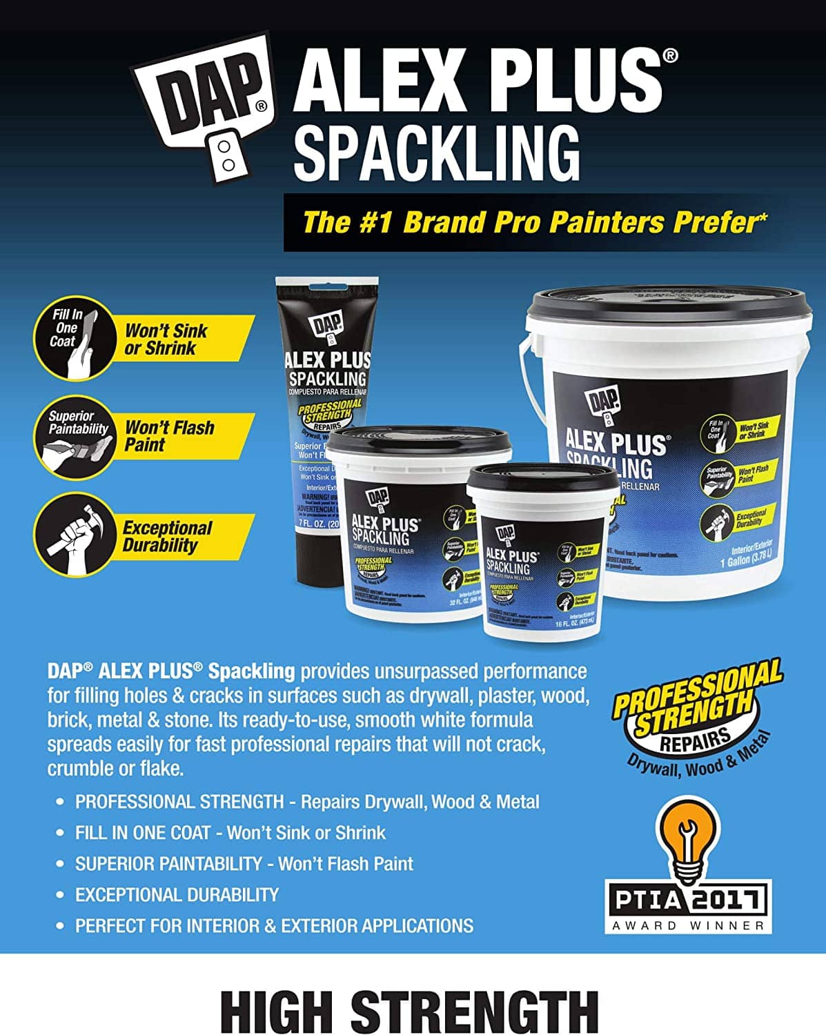 DAP Alex Plus Ready to Use Spackling Compound 1 pt. | Gilford Hardware 