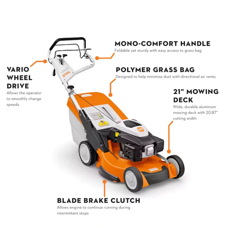 STIHL RM 655 VS Self-Propel Lawn Mower with 21-Inch Deck, Variable-Speed, 173 cc Kohler HD Engine and Blade Brake