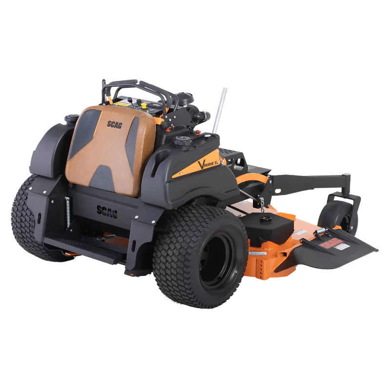 Scag V-Ride XL Stand-On Zero Turn Mower with 61-inch Velocity Cutter Deck and 37 HP Kawasaki FX EFI Engine, available at Gilford Hardware in Gilford, NH.