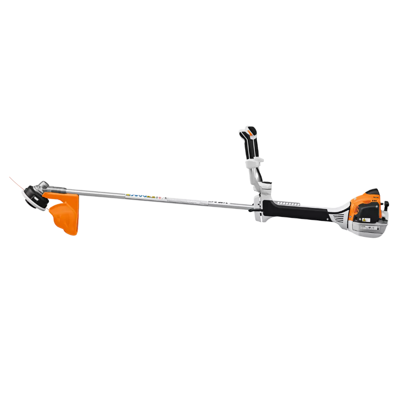 Side profile of the STIHL FS 361 C-EM professional-grade trimmer, featuring a powerful 37.7 cc engine and tool-free handle adjustment