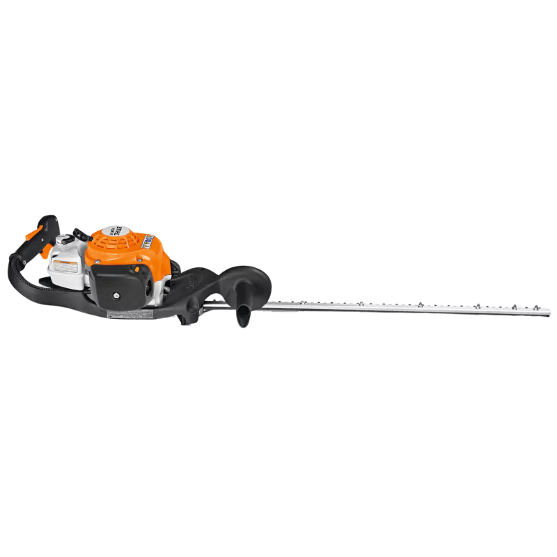 Side view of the STIHL HS 87 R Gas Hedge Trimmer showcasing its 30-inch blade and ergonomic design, ideal for professional landscapers.