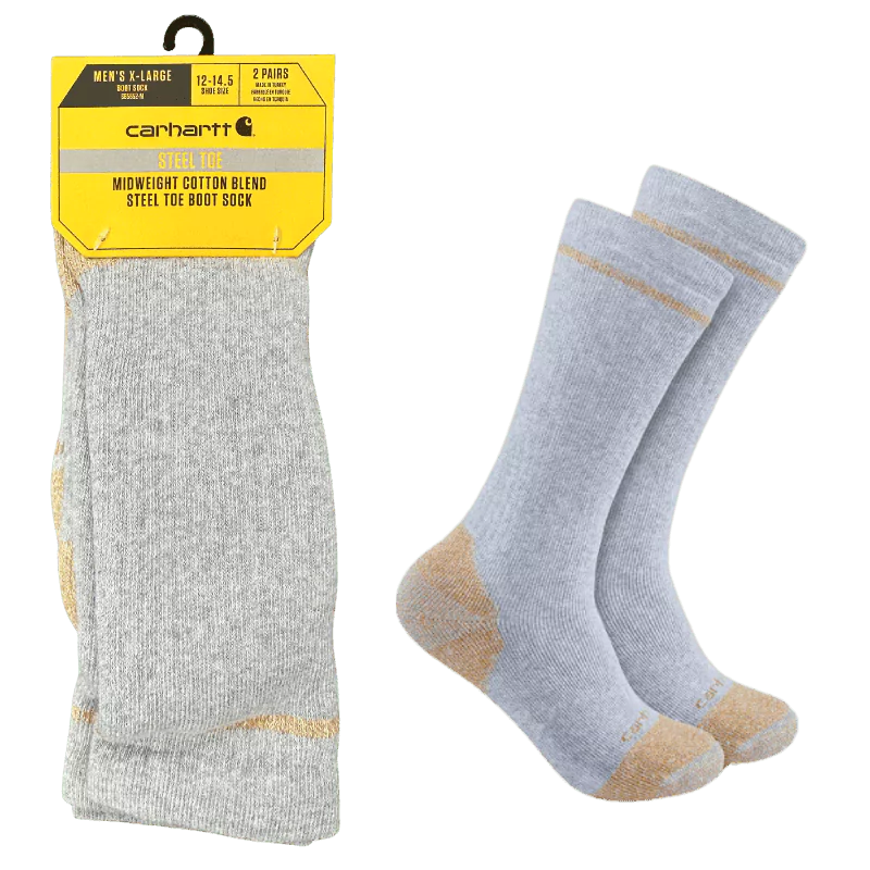 Carhartt Midweight Cotton Blend Steel Toe Boot Sock 2-Pack.