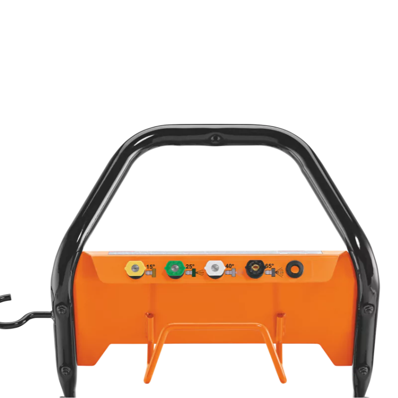 Top View of the STIHL RB 600 Pressure Washer Nozzle Storage – Showing organized nozzle storage with multiple spray options for versatile cleaning.