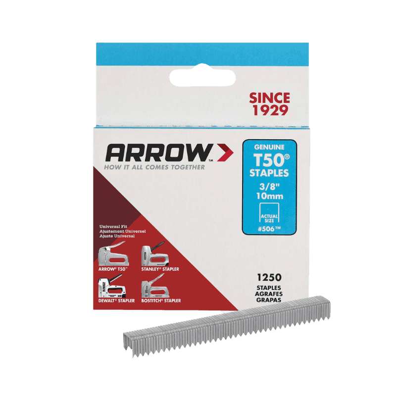 Arrow T50 Flat Crown Heavy-Duty Staples 3/8" x 3/8" 1250-Pack. | Gilford Hardware