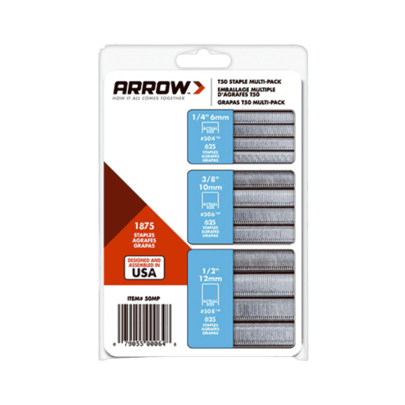 Arrow Fastener T50 3/8 in. W 18 Ga. Flat Crown Heavy Duty Staple Assortment 1875 pk | Gilford Hardware & Outdoor Power Equipment