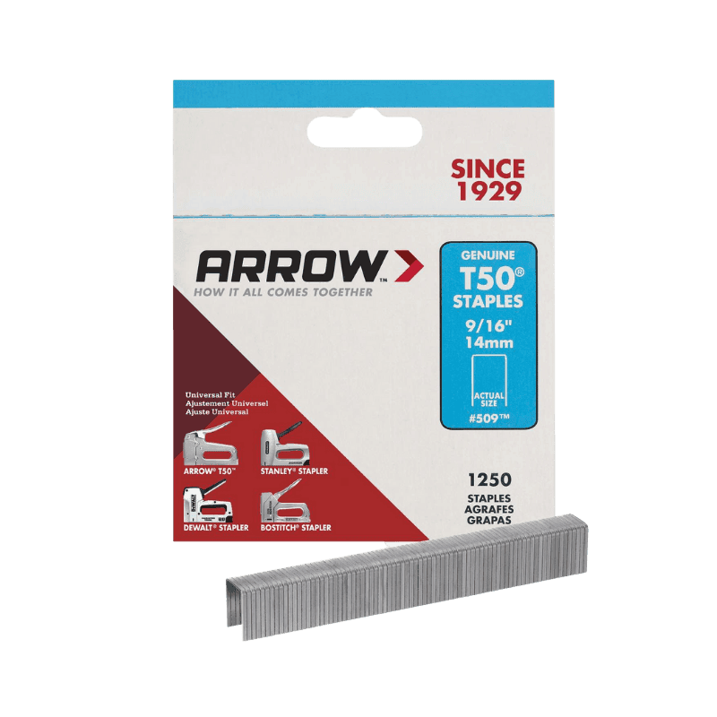 Arrow Fastener T50 Heavy Duty Staples 3/8 in. W x 9/16 in. L 18 Ga. 1250-Pack. | Gilford Hardware