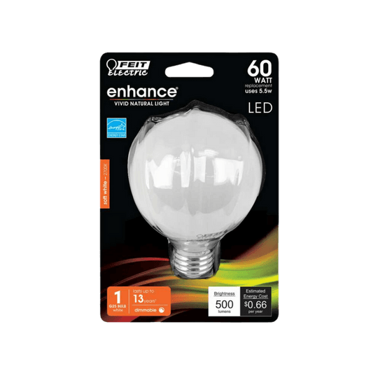 Feit Electric Enhance G25 E26 Medium LED Bulb Soft White 60 Watt