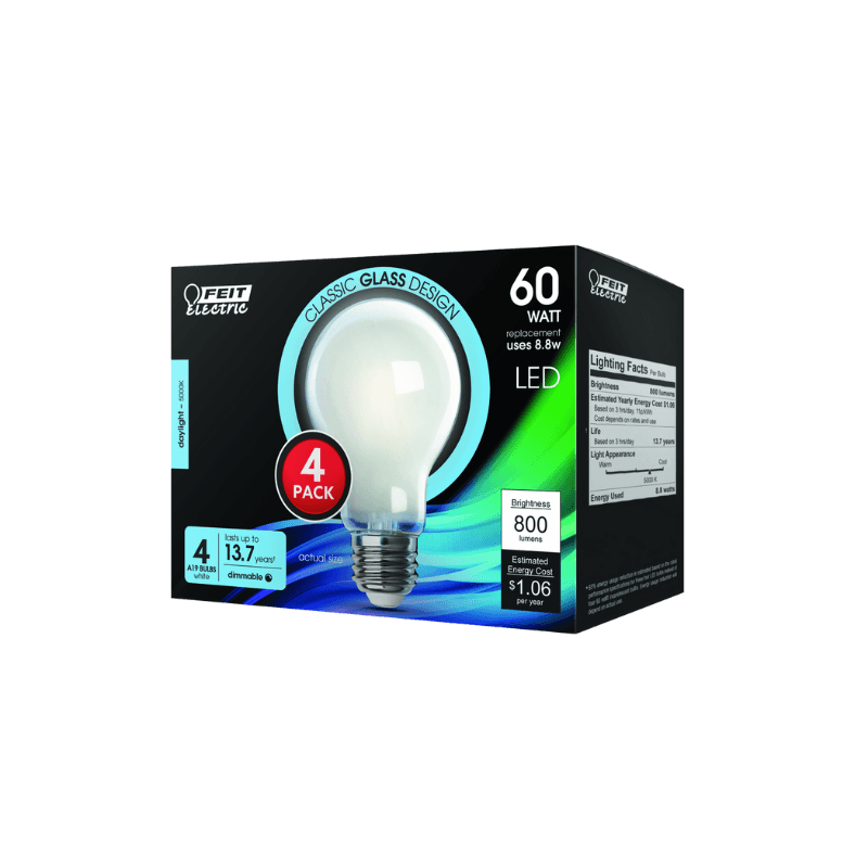 Feit Electric A19 E26 (Medium) LED Bulb Daylight 60 Watt Equivalence 4-Pack. | LED Light Bulbs | Gilford Hardware & Outdoor Power Equipment