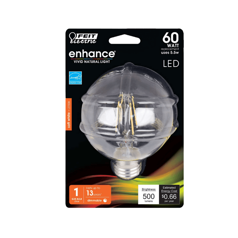 Feit Electric G25 E26 (Medium) Filament LED Bulb Natural Light | Gilford Hardware 