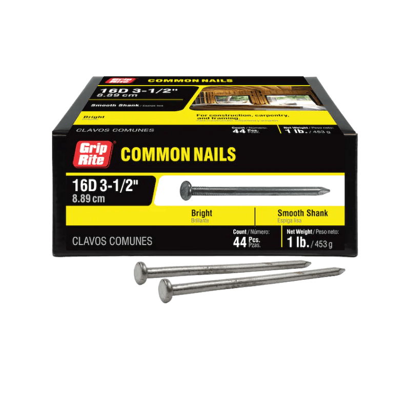 Grip-Rite Common Bright Steel Nail Flat 16D 3-1/2 in. 1 lb. | Gilford Hardware 