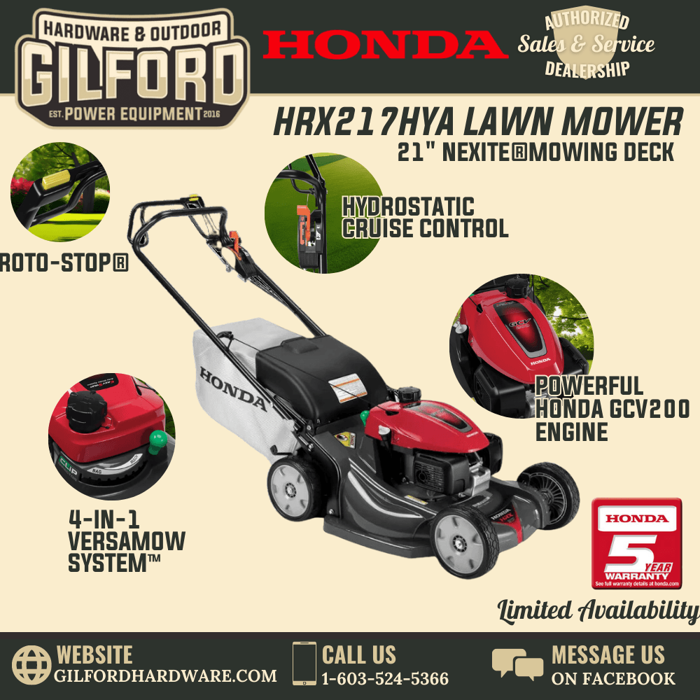 Honda HRX217HYA Lawn Mower - Hydrostatic Drive - Self Propel - 21" - GCV200 5.6 HP - Gas Powered