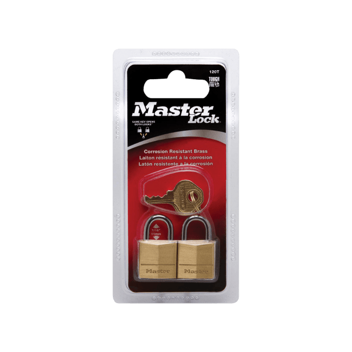 Master Lock Padlock, Solid Brass Lock, 3/4-Inch Body Width, 120T, Keyed  alike, 2-Pack - Small Lock 
