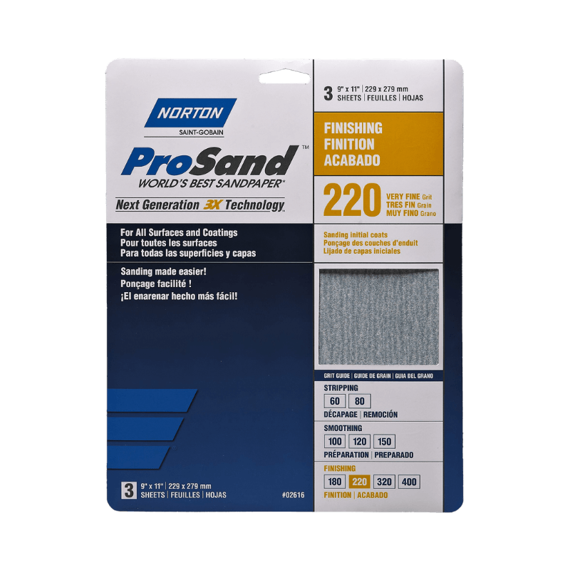 Norton ProSand Sandpaper 220-Grit Sandpaper 11"x 9" 3-Pack. | Sandpaper & Sanding Sponges | Gilford Hardware & Outdoor Power Equipment