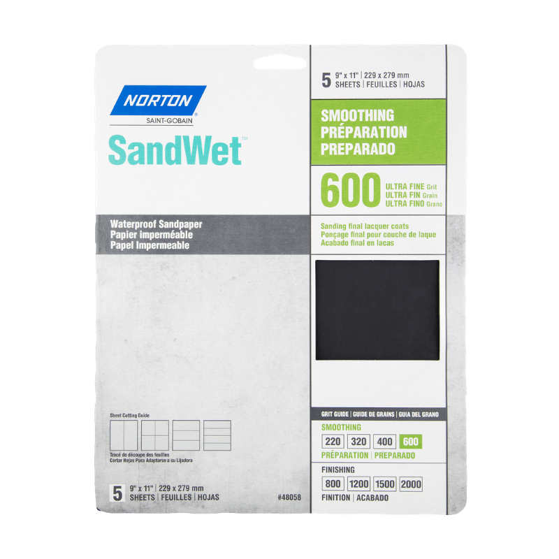 Norton SandWet 600 Grit Waterproof Sandpaper 11" x 9" 5-Pack. | Sandpaper & Sanding Sponges | Gilford Hardware & Outdoor Power Equipment