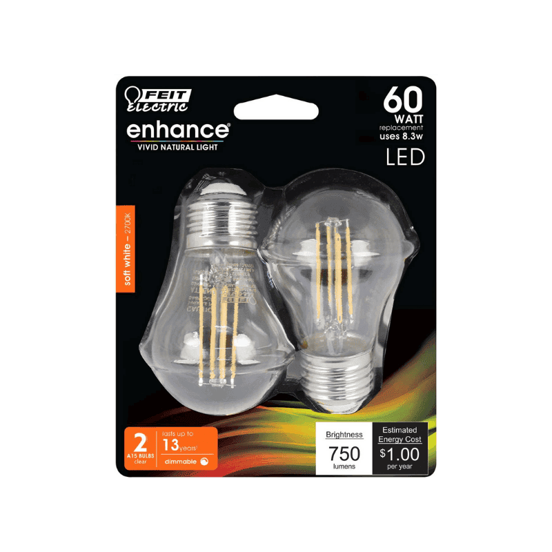 Feit Electric A15 E26 (Medium) LED Bulb Soft White 60 Watt Equivalence 2-Pack. | Gilford Hardware 