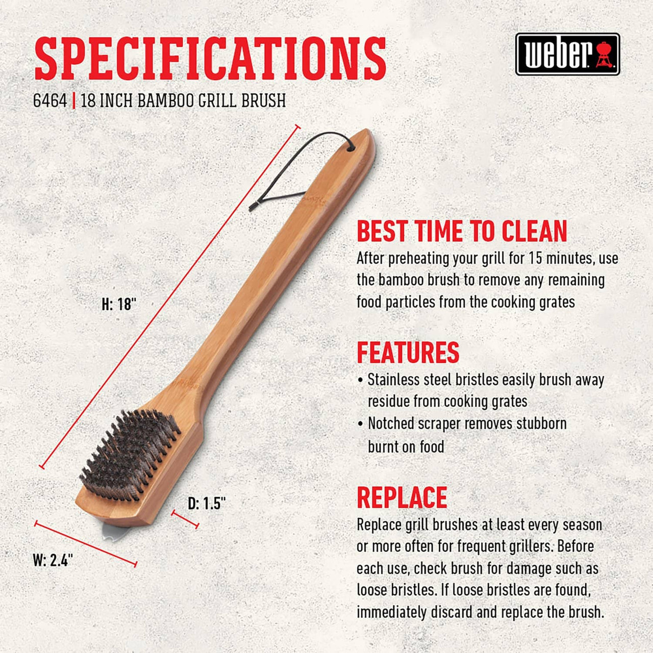 Grill 18 Stainless | Weber Gilford Wood inch. Hardware Steel Brush
