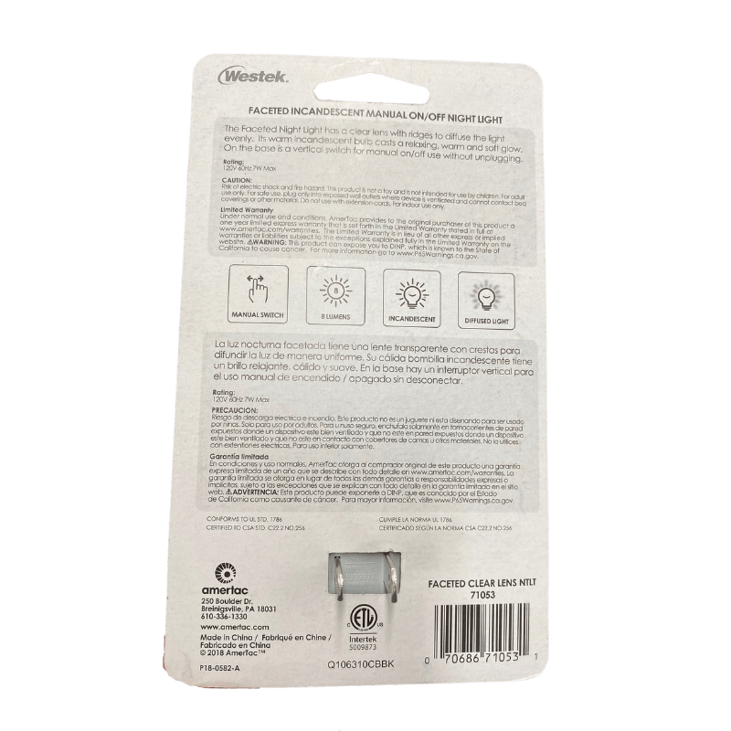 AmerTac Manual Plug in Night Light | Gilford Hardware
