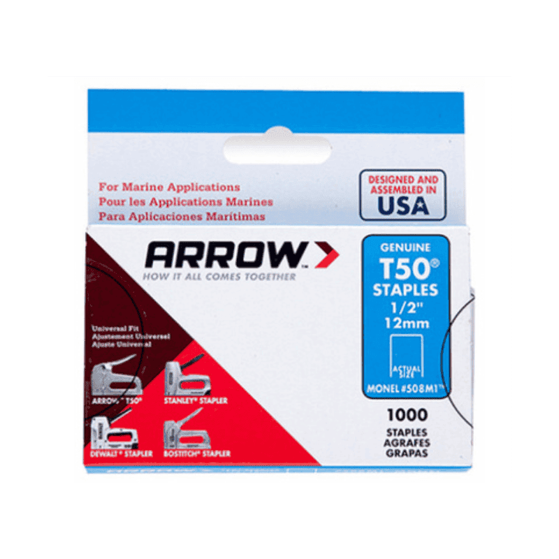 Arrow Fastener T50 3/8 in. W x 1/2 in. L 18 Ga. Flat Crown Heavy Duty Staples 1000 pk | Gilford Hardware 