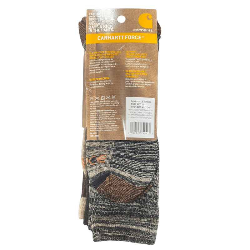 Carhartt Force Merino Wool Crew Sock 3-Pack.