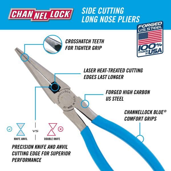 Channellock Carbon Steel Long Nose Pliers 8 in.  | Gilford Hardware