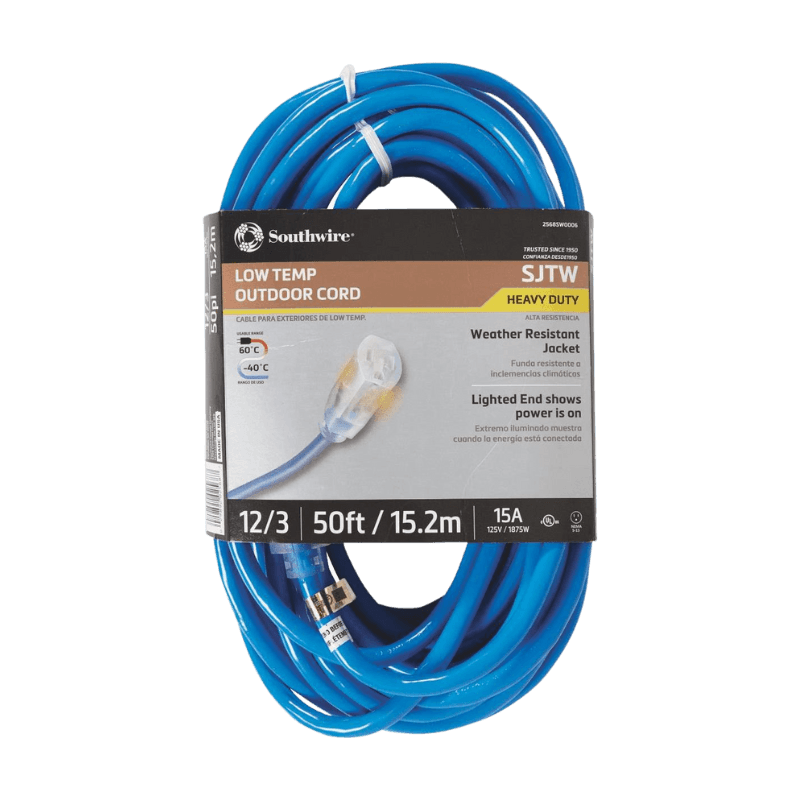 Coleman Cable Premium All Weather Blue Extension Cord 12/3 SJTW-A 50' | Gilford Hardware