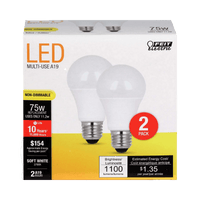 Thumbnail for Feit Electric A19 E26 (Medium) LED Bulb Soft White 75 Watt Equivalence 2-Pack. | Gilford Hardware 
