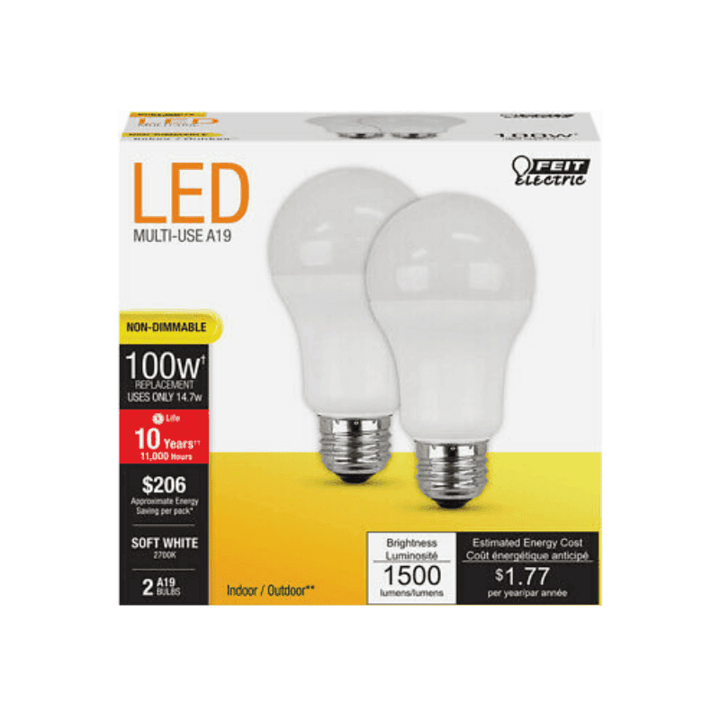 FEIT Electric LED Bulb Soft White 100 Watt Equivalence 2-Pack. | Gilford Hardware 