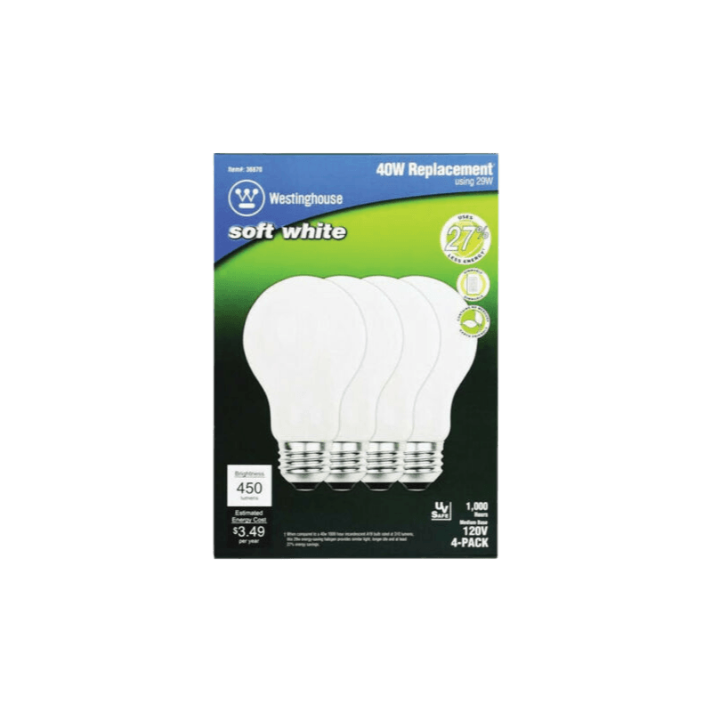 Westinghouse 29 watt A19 A-Line Halogen Light Bulb 450 lumens Soft White 4-Pack | Gilford Hardware & Outdoor Power Equipment
