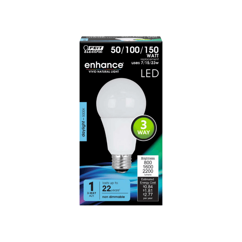 Feit Electric Enhance A21 E26 (Medium) LED Bulb Daylight 50/100/150 Watt Equivalence | Gilford Hardware
