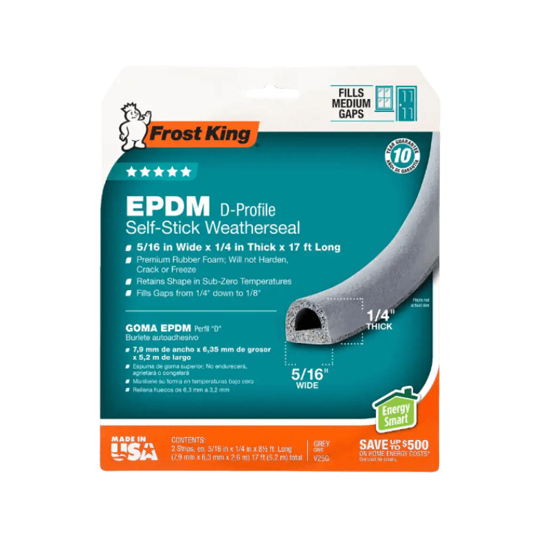 Frost King Gray EPDM Rubber Foam Weather Stripping Tape For Doors and Windows 17'  X 1/4" | Gilford Hardware