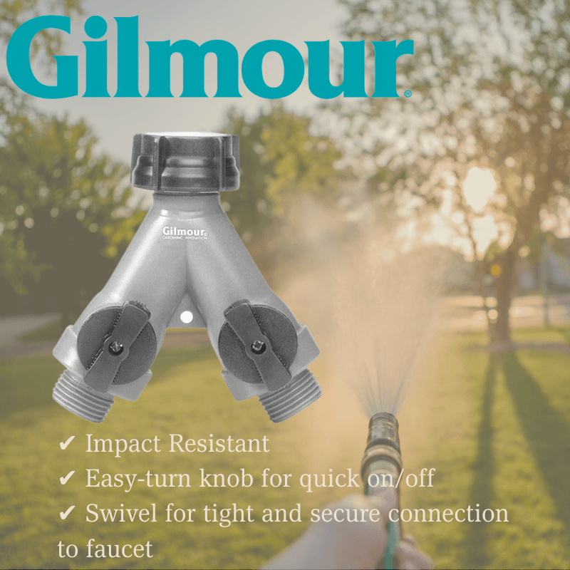 Gilmour Polymer Threaded Male Y-Hose Connector with Shut Offs | Garden Hose Fittings & Valves | Gilford Hardware & Outdoor Power Equipment