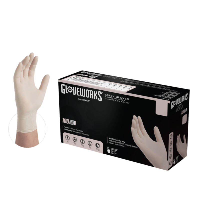 Gloveworks Latex Disposable Gloves Medium Ivory Powder Free 100-pack. | Disposable Gloves | Gilford Hardware