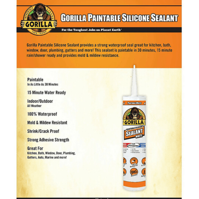 Gorilla 100% Silicone Sealant & Caulking White 10 oz. | Gilford Hardware 