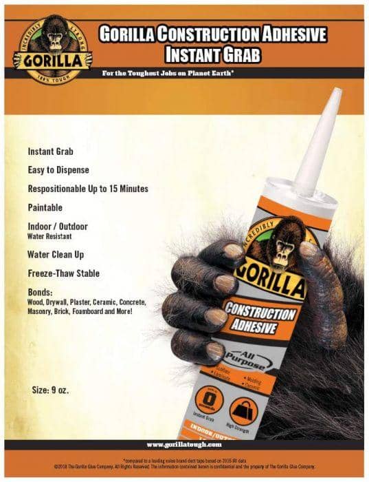 Gorilla Construction Adhesive All Purpose 9 oz. | Hardware Glue & Adhesives | Gilford Hardware & Outdoor Power Equipment