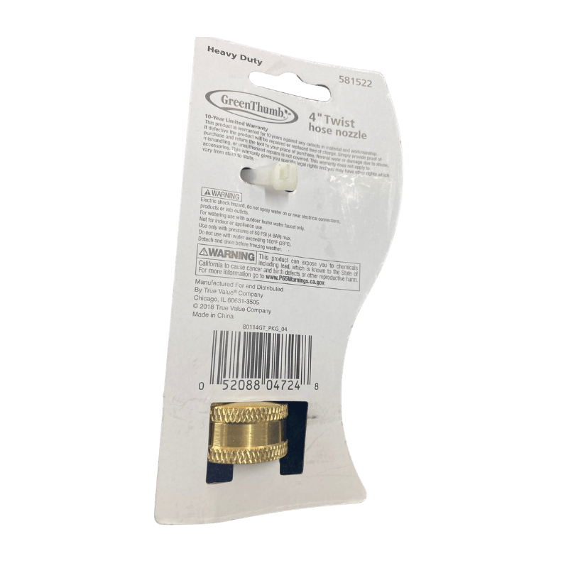 Green Thumb Brass Twist Hose Nozzle 4" | Gilford Hardware 