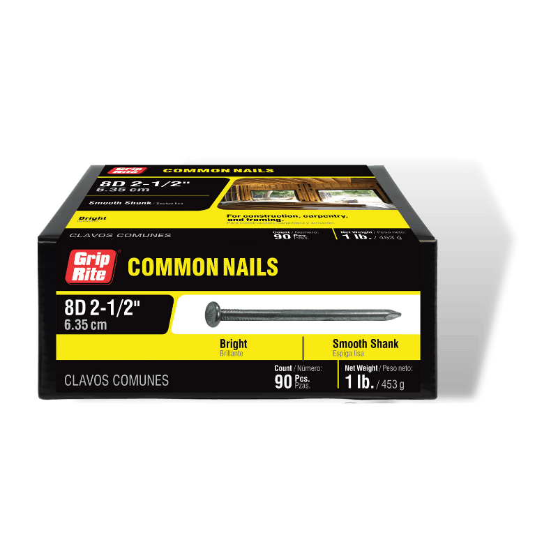 Grip-Rite Common Bright Steel Nail Flat 8D 2-1/2 in. 1 lb. | Gilford Hardware 