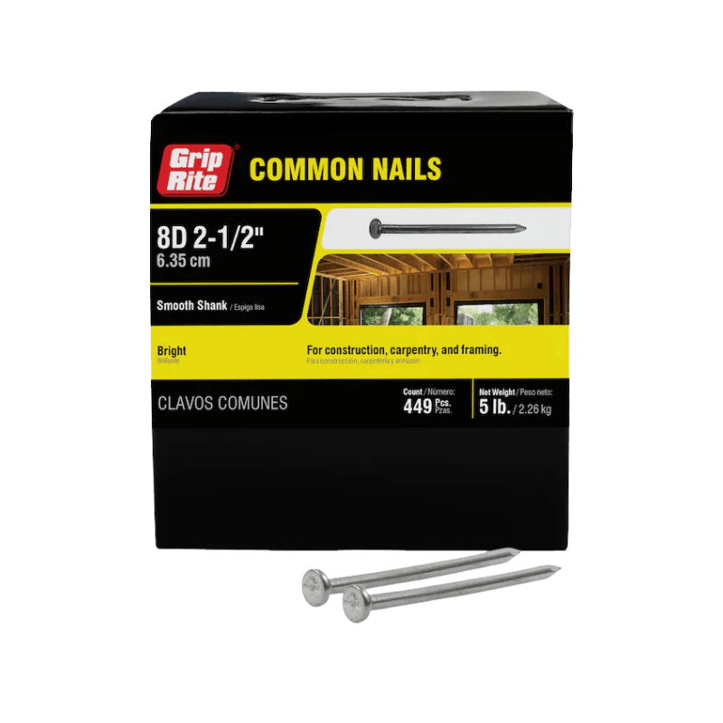 Grip-Rite Common Bright Steel Nail Flat 8D 2-1/2 in. 5 lb. | Gilford Hardware 