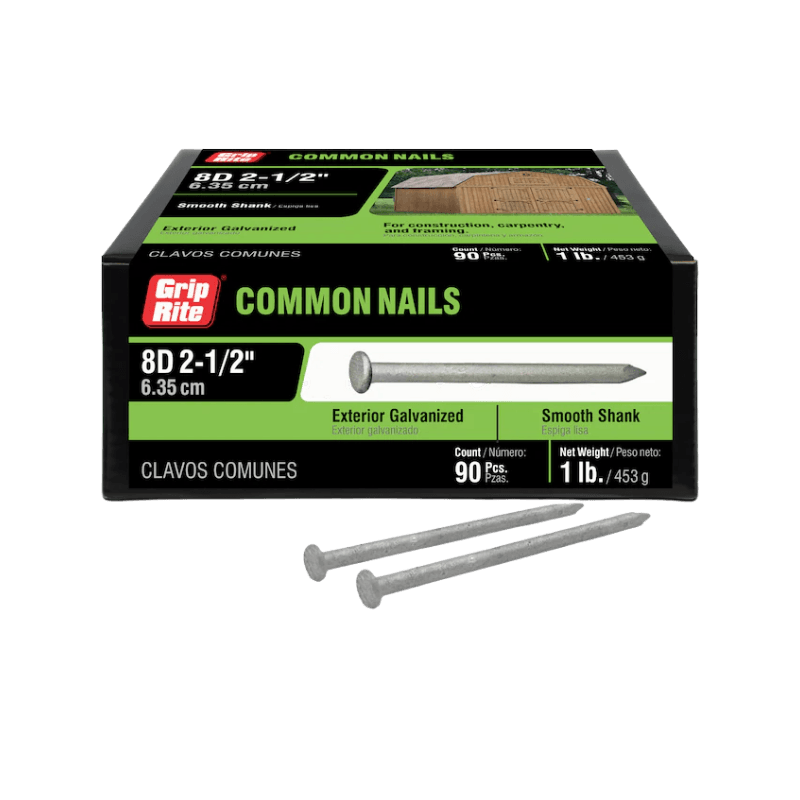 Grip-Rite Common Hot-Dipped Galvanized Steel Nail Flat 8D 2-1/2 in. 1 lb. | Gilford Hardware
