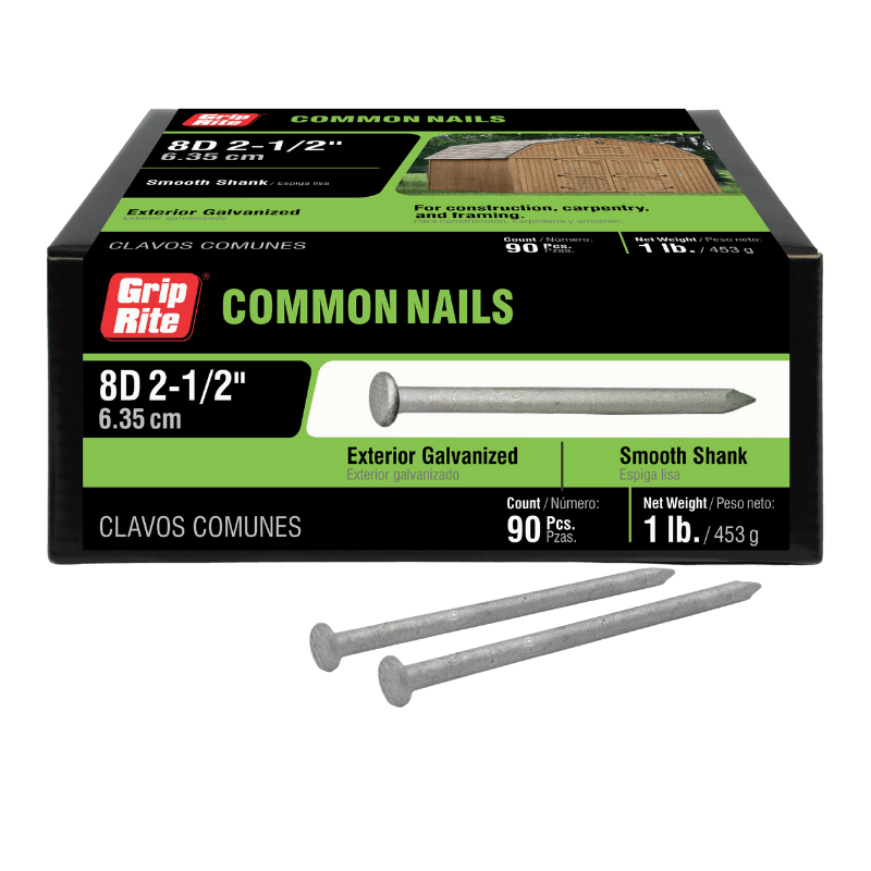 Grip-Rite Hot-Dipped Galvanized Steel Nail Flat 8D 2-1/2 in. 1 lb. | Nails | Gilford Hardware & Outdoor Power Equipment