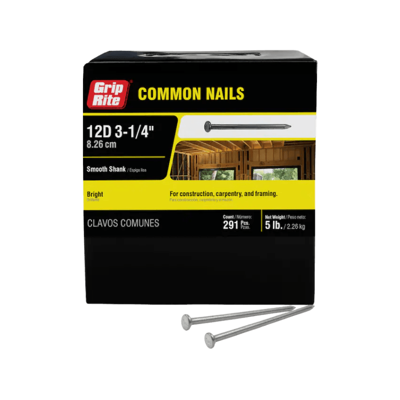 Grip-Rite Common Bright Steel Nail Flat 12D 3-1/4 in. 5 lb. | Gilford Hardware