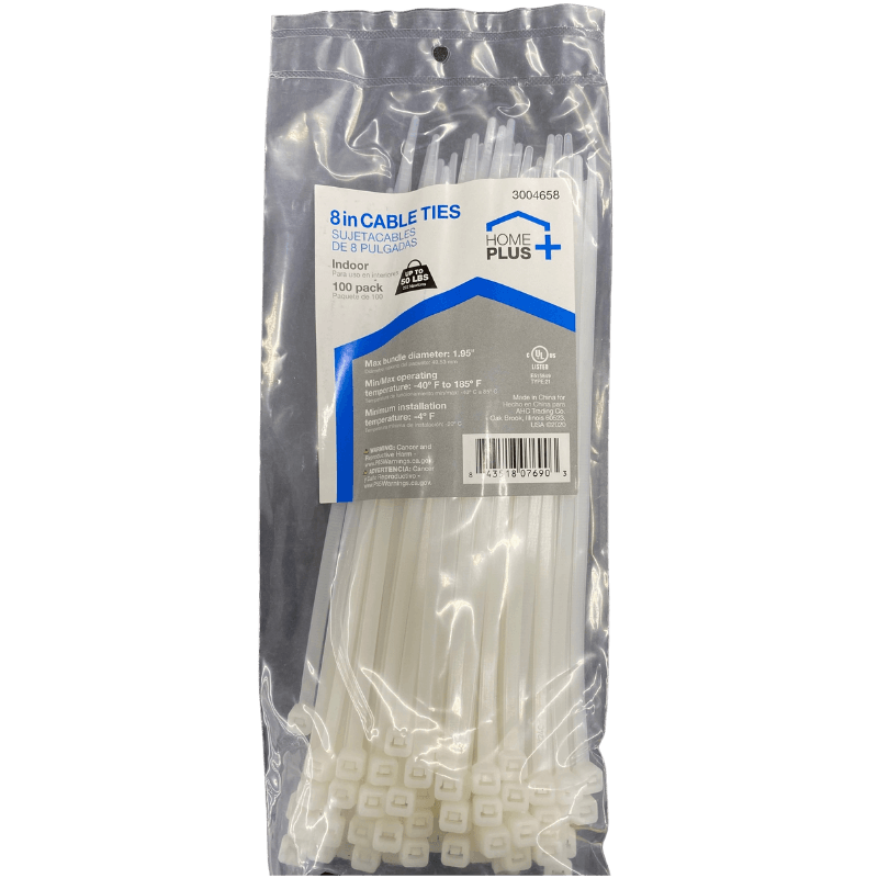 Home Plus White Cable Tie 8" 100-Pack. | Gilford Hardware