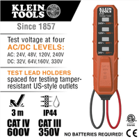 Thumbnail for Klein Tools AC/DC Voltage and GFCI Receptacle Outlet Test Kit | Gilford Hardware