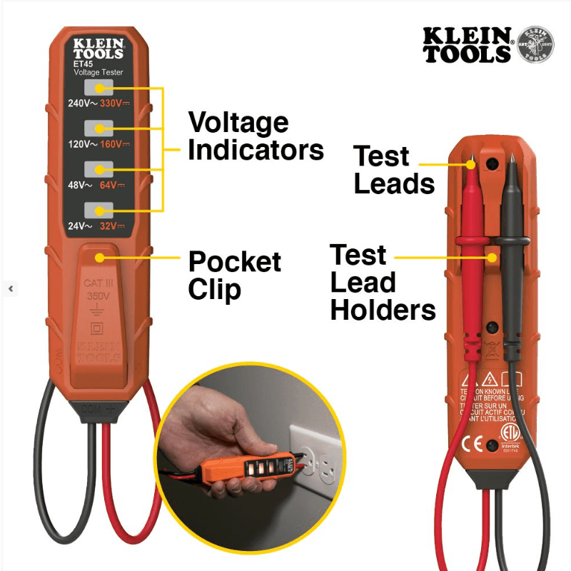 Klein Tools AC/DC Voltage and GFCI Receptacle Outlet Test Kit | Voltage Tester | Gilford Hardware