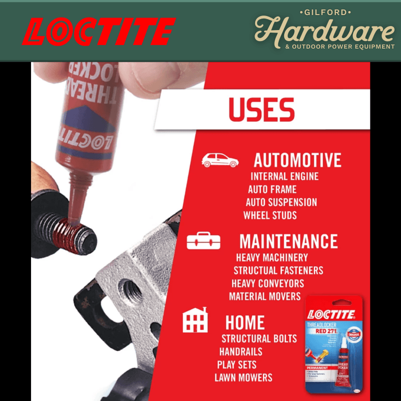 Loctite Threadlocker High Strength Liquid 0.2 oz. | Hardware Glue & Adhesives | Gilford Hardware