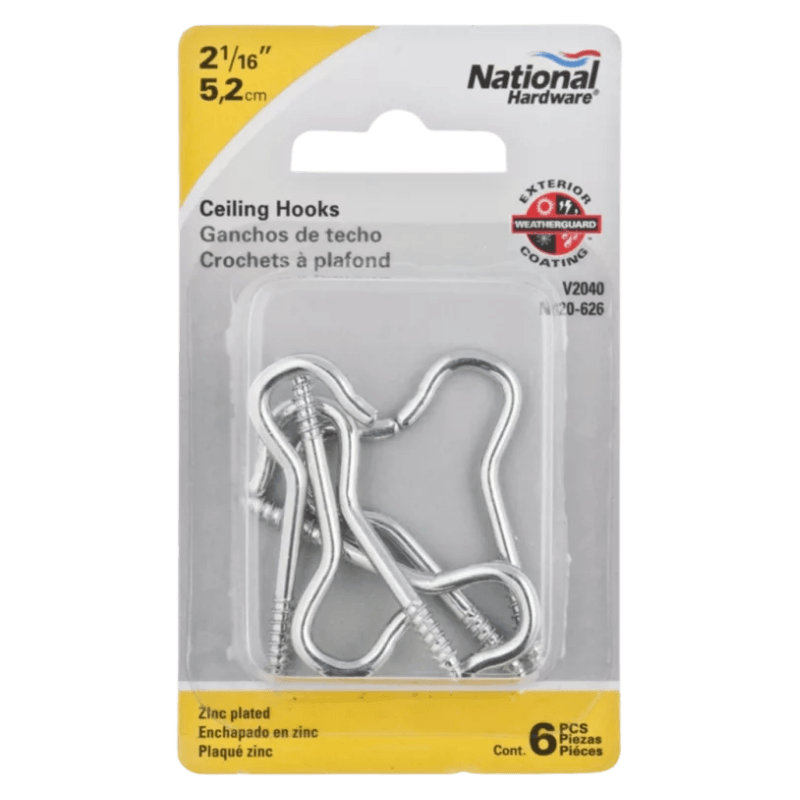 National Hardware Ceiling Hook Zinc-Plated Silver Steel 2-1/16 in. L 6-Pack. | Gilford Hardware & Outdoor Power Equipment