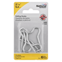 Thumbnail for National Hardware Ceiling Hook Zinc-Plated Silver Steel 2-1/16 in. L 6-Pack. | Gilford Hardware & Outdoor Power Equipment