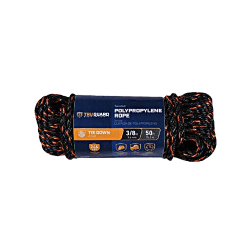 Truck Rope, Twisted Polypropylene, Black & Orange, 3/8-In. x 50-Ft. | Gilford Hardware & Outdoor Power Equipment