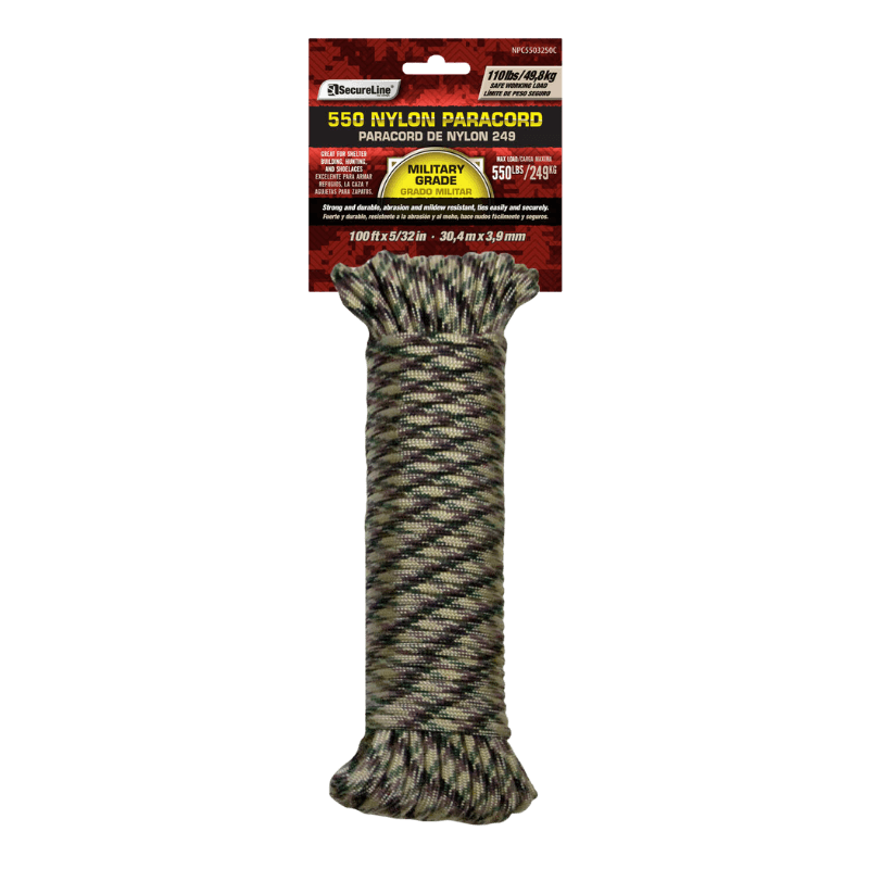 SecureLine Camouflage Braided Nylon Paracord 5/32 in. D X 50 ft. L | Rope | Gilford Hardware & Outdoor Power Equipment