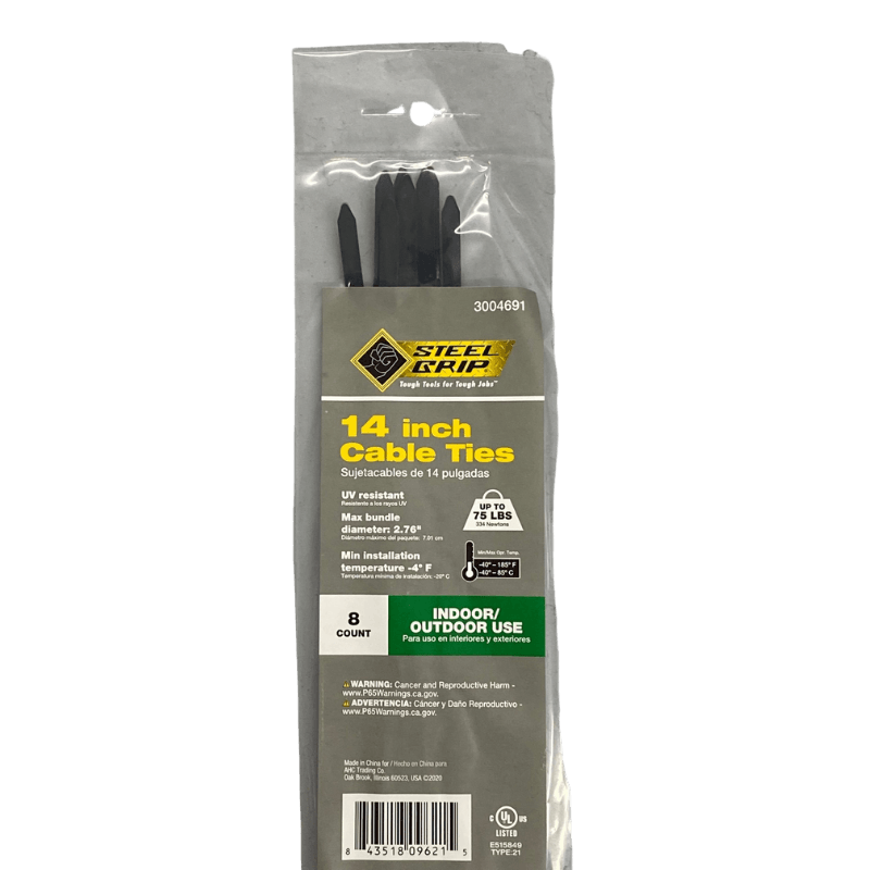 Steel Grip Black Cable Tie 14" 8-Pack. | Gilford Hardware