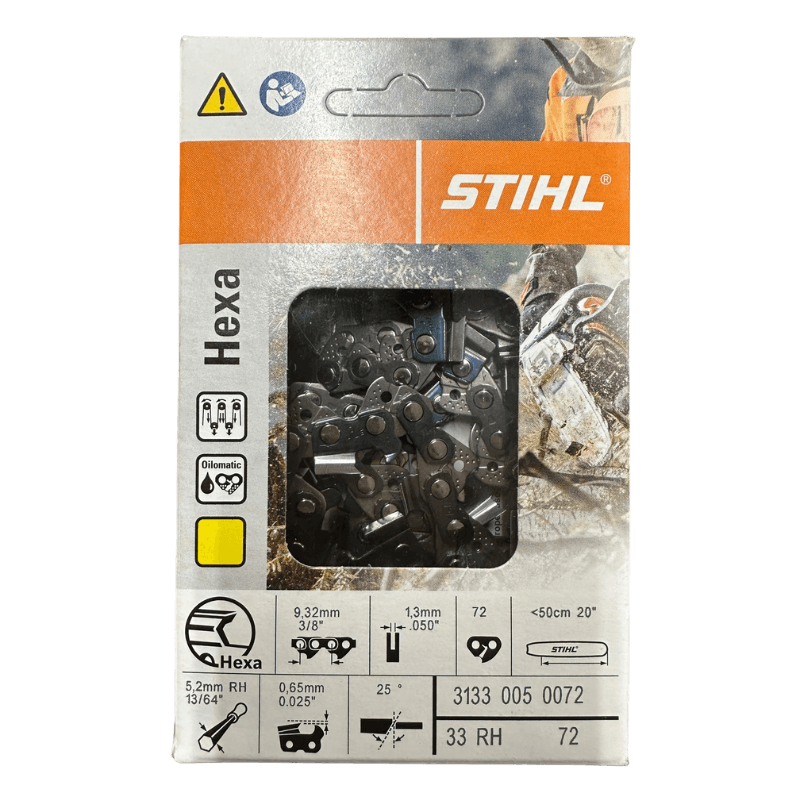 STIHL Hexa® Chain Loop 33 RH 72 - .050 Gauge - 20" Bar - 72 Drive Links - 3/8" Pitch - 3133-005-0072 | Chainsaw Chains | Gilford Hardware
